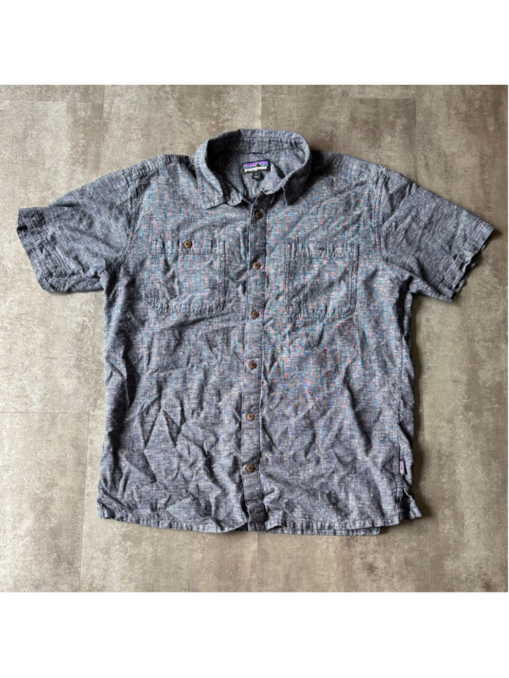 Patagonia Step Back Short Sleeve Button Shirt Mens Large Blue White